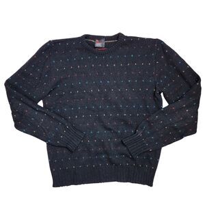 Vtg 90s Round Neck Sweater Men L Knitted Wool Blend Eclectic Grandpa Style Retro